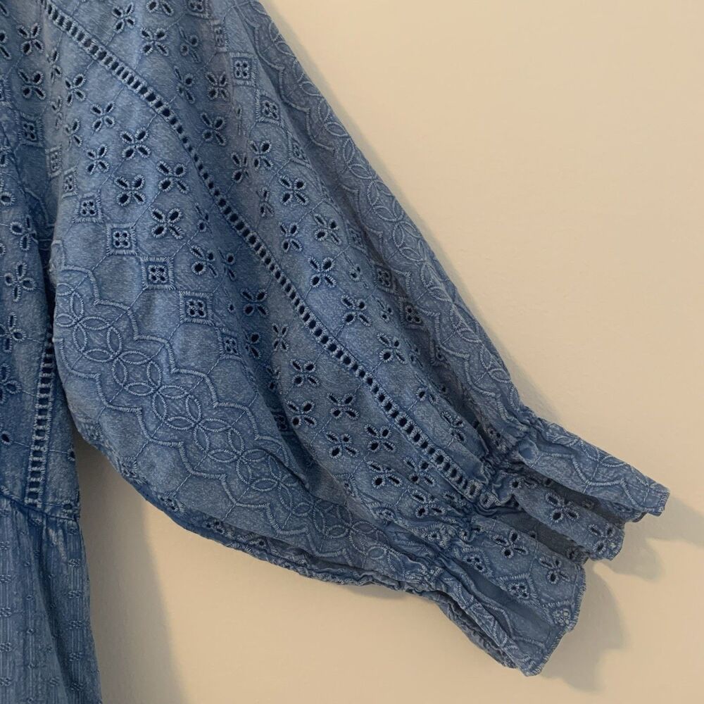 Tolani Chambray Maxi Dress Peasant Blouse Tassel Eyelet Detail - Large - Picture 4 of 16